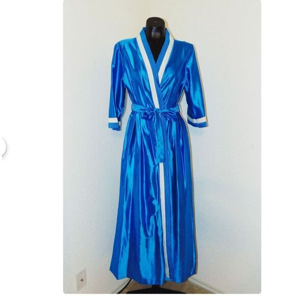 Vintage 1970s Blue & White Striped Robe by Classics of California in sz L - Picture 8 of 10